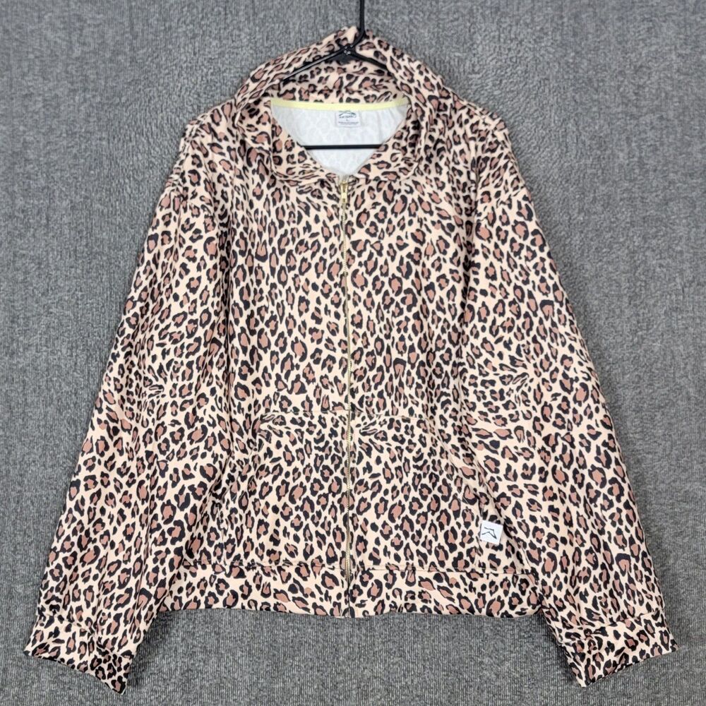 Akimbo Hoodie Womens L Brown Black Animal Leopard Print Full Zip Hooded Jacket